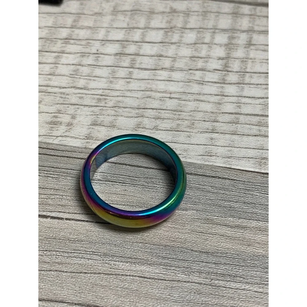 Rainbow Iridescent Band Ring Size 10.25 Multi Color High Polish Dome Ring 3286